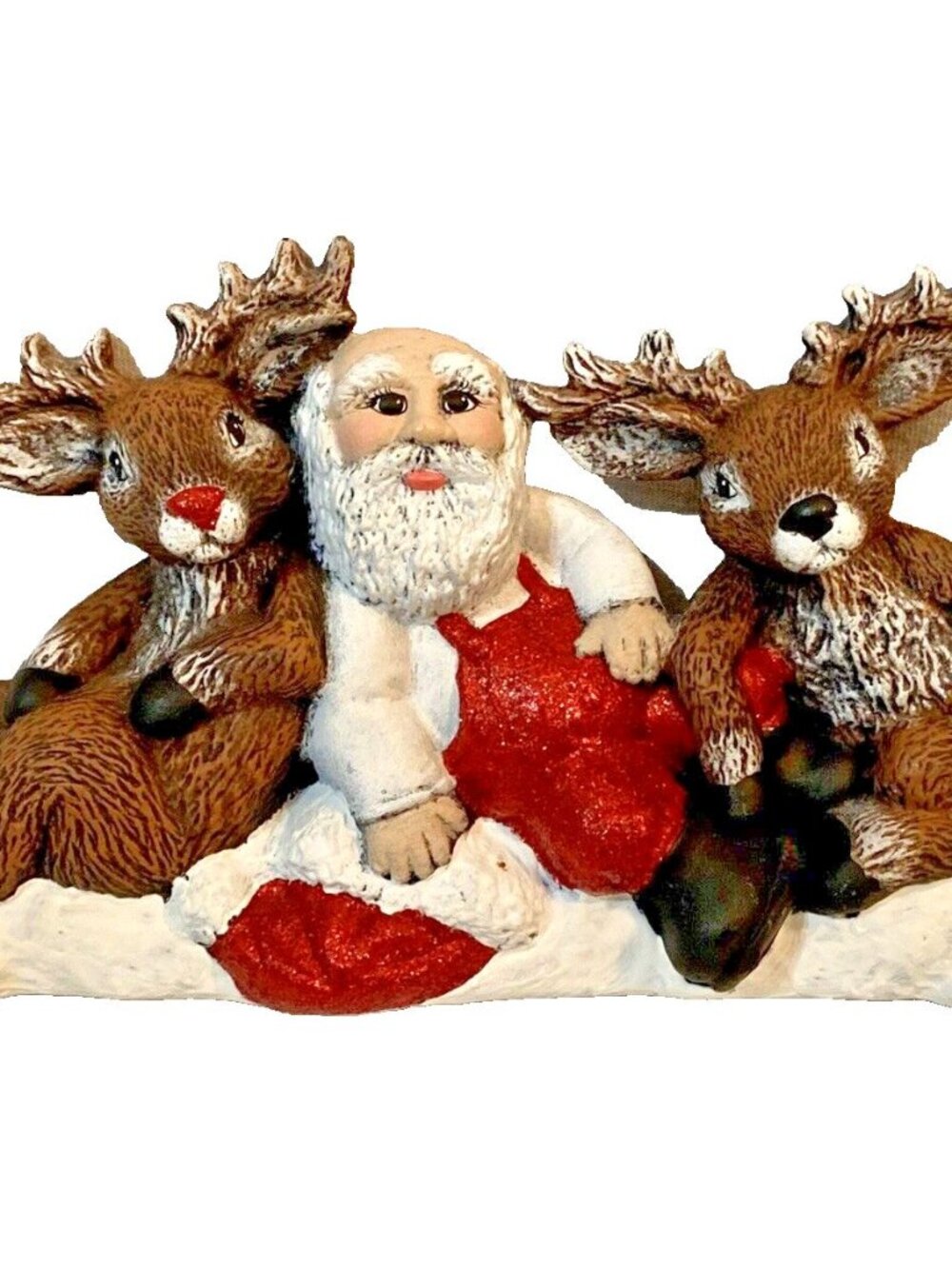 Santa Claus Reindeer Christmas Table Top Decor Ceramic Hand Painted Figurine 12"